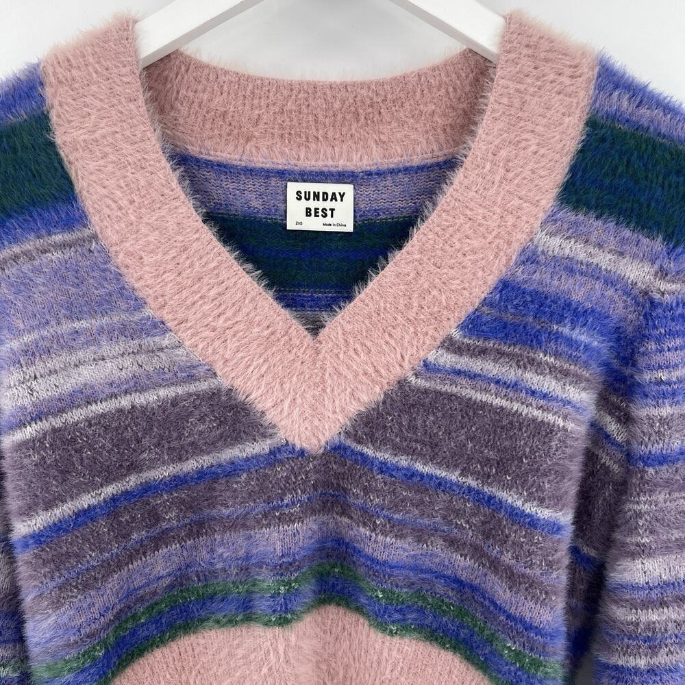 Aritzia Multicolor Striped V-Neck Sweater - Picture 2 of 9